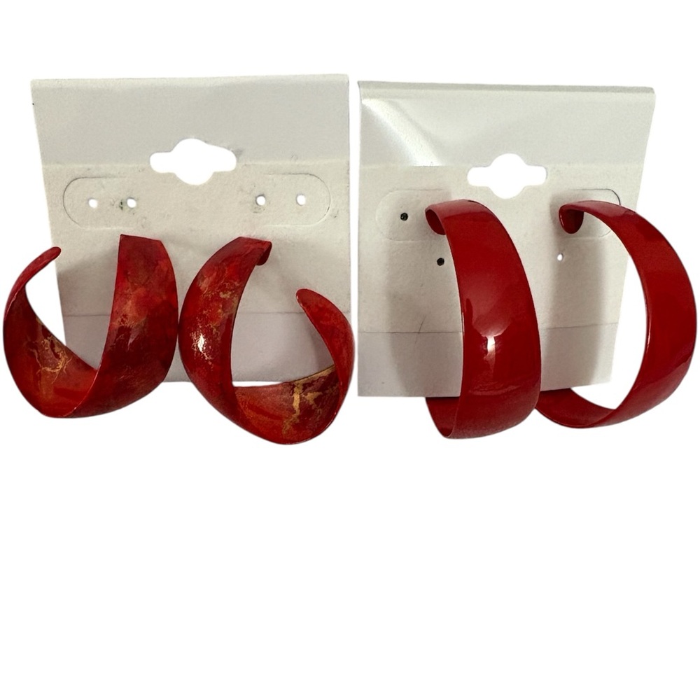 1980’s Style Red Enamel Hoop Earrings Bundle